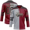 Custom Crimson Black Gray-Cream Split Fashion Hockey Lace Neck Jersey