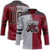 Custom Crimson Black Gray-Cream Split Fashion Hockey Lace Neck Jersey