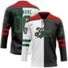 Custom Black Kelly Green White-Red Split Fashion Hockey Lace Neck Jersey