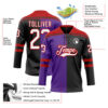 Custom Black White Purple-Red Split Fashion Hockey Lace Neck Jersey