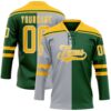 Custom Green Gold Gray-White Split Fashion Hockey Lace Neck Jersey