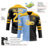Custom Black Gold Light Blue-White Split Fashion Hockey Lace Neck Jersey