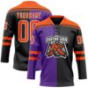 Custom Black Orange Purple-White Split Fashion Hockey Lace Neck Jersey