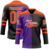 Custom Black Orange Purple-White Split Fashion Hockey Lace Neck Jersey