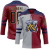 Custom Crimson Navy Gray-Gold Split Fashion Hockey Lace Neck Jersey