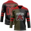 Custom Black Red Olive-White Split Fashion Hockey Lace Neck Jersey