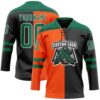Custom Black Kelly Green Orange-White Split Fashion Hockey Lace Neck Jersey