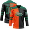 Custom Black Kelly Green Orange-White Split Fashion Hockey Lace Neck Jersey