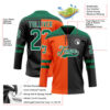 Custom Black Kelly Green Orange-White Split Fashion Hockey Lace Neck Jersey