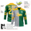 Custom Kelly Green Gold Gray-White Split Fashion Hockey Lace Neck Jersey
