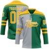 Custom Kelly Green Gold Gray-White Split Fashion Hockey Lace Neck Jersey