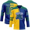 Custom Royal Kelly Green Yellow-White Split Fashion Hockey Lace Neck Jersey