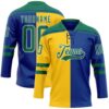 Custom Royal Kelly Green Yellow-White Split Fashion Hockey Lace Neck Jersey