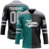 Custom Black Gray Teal-White Split Fashion Hockey Lace Neck Jersey