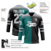 Custom Black Gray Teal-White Split Fashion Hockey Lace Neck Jersey
