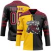Custom Black Crimson Yellow-White Split Fashion Hockey Lace Neck Jersey