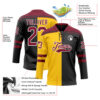 Custom Black Crimson Yellow-White Split Fashion Hockey Lace Neck Jersey