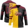 Custom Black Crimson Yellow-White Split Fashion Hockey Lace Neck Jersey