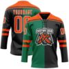 Custom Black Orange Kelly Green-White Split Fashion Hockey Lace Neck Jersey