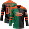 Custom Black Orange Kelly Green-White Split Fashion Hockey Lace Neck Jersey