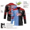 Custom Black Red Powder Blue-White Split Fashion Hockey Lace Neck Jersey