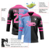 Custom Black Pink Powder Blue-White Split Fashion Hockey Lace Neck Jersey