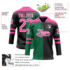 Custom Black Pink Kelly Green-White Split Fashion Hockey Lace Neck Jersey