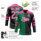 Custom Black Pink Kelly Green-White Split Fashion Hockey Lace Neck Jersey
