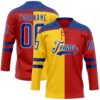 Custom Red Royal Yellow-White Split Fashion Hockey Lace Neck Jersey