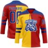 Custom Red Royal Yellow-White Split Fashion Hockey Lace Neck Jersey