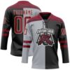 Custom Black Crimson Gray-Cream Split Fashion Hockey Lace Neck Jersey