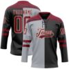Custom Black Crimson Gray-Cream Split Fashion Hockey Lace Neck Jersey