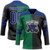 Custom Black Royal Kelly Green-White Split Fashion Hockey Lace Neck Jersey