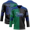 Custom Black Royal Kelly Green-White Split Fashion Hockey Lace Neck Jersey