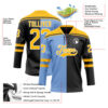 Custom Black Gold Powder Blue-White Split Fashion Hockey Lace Neck Jersey