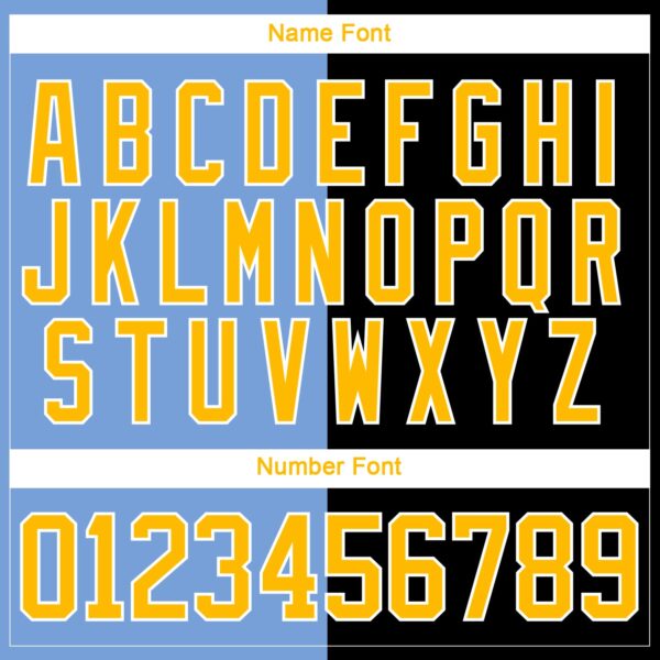 Custom Black Gold Powder Blue-White Split Fashion Hockey Lace Neck Jersey