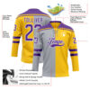 Custom Yellow Purple Gray-White Split Fashion Hockey Lace Neck Jersey