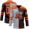Custom Brown Orange Gray-White Split Fashion Hockey Lace Neck Jersey