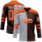 Custom Brown Orange Gray-White Split Fashion Hockey Lace Neck Jersey