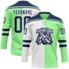 Custom Pea Green Navy-White Split Fashion Hockey Lace Neck Jersey