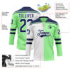 Custom Pea Green Navy-White Split Fashion Hockey Lace Neck Jersey