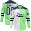 Custom Pea Green Navy-White Split Fashion Hockey Lace Neck Jersey