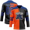 Custom Black Royal Orange-White Split Fashion Hockey Lace Neck Jersey