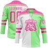 Custom Pea Green Pink-White Split Fashion Hockey Lace Neck Jersey