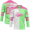 Custom Pea Green Pink-White Split Fashion Hockey Lace Neck Jersey