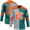 Custom Teal Orange Gray-White Split Fashion Hockey Lace Neck Jersey