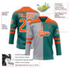Custom Teal Orange Gray-White Split Fashion Hockey Lace Neck Jersey