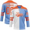 Custom Powder Blue Orange-White Split Fashion Hockey Lace Neck Jersey
