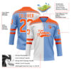 Custom Powder Blue Orange-White Split Fashion Hockey Lace Neck Jersey