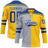 Custom Yellow Royal Gray-White Split Fashion Hockey Lace Neck Jersey